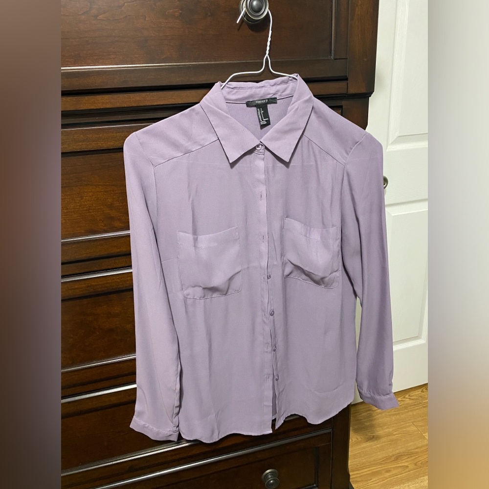 Grayish Lavender Sheer Button-Up Shirt
